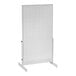 A white rectangular steel pegboard with holes.