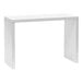 A glossy white rectangular display table with black legs.