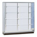 A 60" x 20" x 72" Glass 4-Shelf Display Showcase with Sliding Glass Doors and White Wood Back.