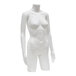 A glossy white plastic female 3/4 body torso mannequin with removable arms.