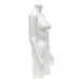 A glossy white plastic female 3/4 body torso mannequin with removable arms.