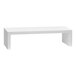 A white rectangular table with a shelf on top.