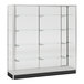 A 70" x 20" x 72" glass display showcase with glass shelves.