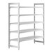 A white plastic Cambro Camshelving® Premium shelving unit with 5 vented shelves.