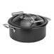 A black stainless steel round chafer with a soft closing lid.