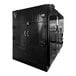 A large black metal Oyler 1300 wood-fired smoker with a door open.