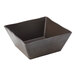 An American Metalcraft square brown melamine bowl with a curved edge.