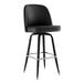 A Lancaster Table & Seating black barstool with a chrome base and black vinyl bucket seat.