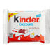 A white package of 4 KINDER® milk chocolate bars with red and white text.