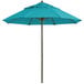 A turquoise Grosfillex Windmaster umbrella on an aluminum pole.