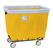 A yellow R&B Wire laundry cart with wheels.