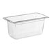 A Vollrath 1/3 size clear plastic food pan.