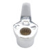 A silver metal T&S faucet lever with a hole in it.