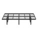 A black steel Rize Home California King platform bed base with metal legs and a mesh top grid.