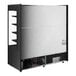 An Avantco black vertical open air merchandiser with a door open on a white background.