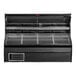A black horizontal open air curtain produce merchandiser with a shelf.