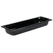 A black rectangular Vollrath plastic food pan.