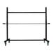 A black metal Encore Packaging Bi-Support roll stand with blue wheels.