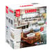 A box of Cambro food storage containers with translucent lids on a counter.