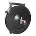 An Encore Packaging black drum with a black circular object and an orange handle.