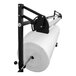 A BI-SUPPORT STAND with a large roll of stretch wrap on it.