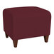 A burgundy Lesro Ravenna fabric bench with wooden legs.