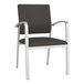 A black Lesro Newport guest chair with silver legs.