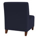 A Lesro Ravenna navy fabric guest chair with walnut wood legs.