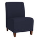 A navy blue Lesro Ravenna open house chair with wooden legs.