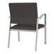 A Lesro Newport Patriot Plus charcoal vinyl guest chair with silver legs.