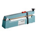 A blue Galaxy 12-inch impulse bag sealer with a built-in cutter and timer.