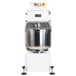A Doyon spiral dough mixer with a white base and a metal bowl.