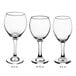 Three Acopa Bouquet wine glasses on a white background, one close-up.