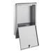 A Lavex stainless steel recessed paper towel dispenser with the door open.