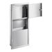 A stainless steel Lavex paper towel dispenser and waste receptacle with open doors.
