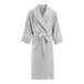 A gray Berkshire Hospitality Repose bath robe with a belt.