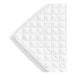 A close-up of a white quilted pillow sham with a diamond pattern.