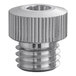 An aluminum Whip-It tip holder base with a stainless steel threaded nut.