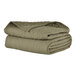 A stack of Berkshire Hospitality CozyCare Designs moss green fitted coverlets.