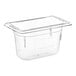 A Vollrath clear polycarbonate food pan.