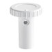 A white plastic round cap with a hole.