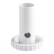 A white plastic Galaxy drain plug with a hole in it.