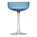 A blue Libbey coupe wine glass with a long stem.