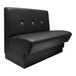 A black leather QA Group booth with button tufted back.