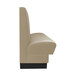 A beige booth with a black seat and back.
