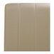 The back of a QA Group beige leather single channel back booth with black border.