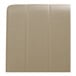 The back of a beige leather booth with a single channel.