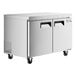 An Avantco stainless steel undercounter freezer with two doors on wheels.