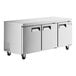 An Avantco white undercounter refrigerator with three drawers and black handles.