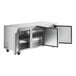 An Avantco stainless steel undercounter refrigerator with two doors.